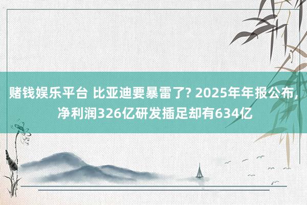 赌钱娱乐平台 比亚迪要暴雷了? 2025年年报公布， 净利润326亿研发插足却有634亿