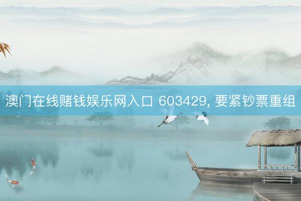 澳门在线赌钱娱乐网入口 603429, 要紧钞票重组