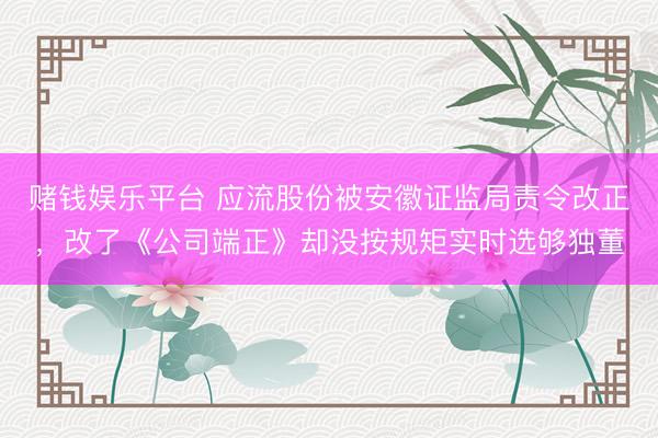 赌钱娱乐平台 应流股份被安徽证监局责令改正,改了《公司端正》却没按规矩实时选够独董